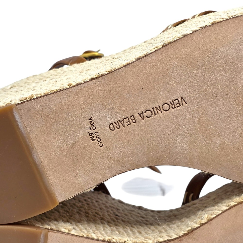 Veronica Beard Philene Platform Wedge Sandals Tan Leather Espadrille 7.5M $375 - Picture 10 of 11